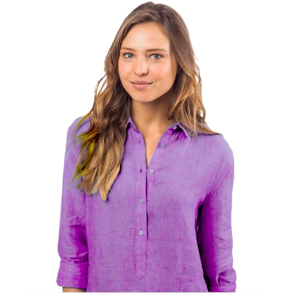 Southern Tide Women’s Linen Hadley Popover – Purple Blue, Size Small
